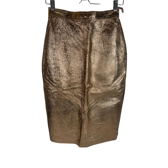 Pia Rucci Dresses & Skirts - Vintage 1980s PIA RUCCI Gold Crackled Leather Pencil Long Skirt Sz 8